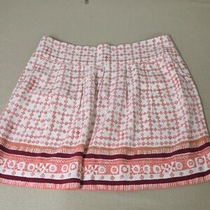 LOFT Pink and Red Patterned A-Line Skirt Linen Blend Size 10